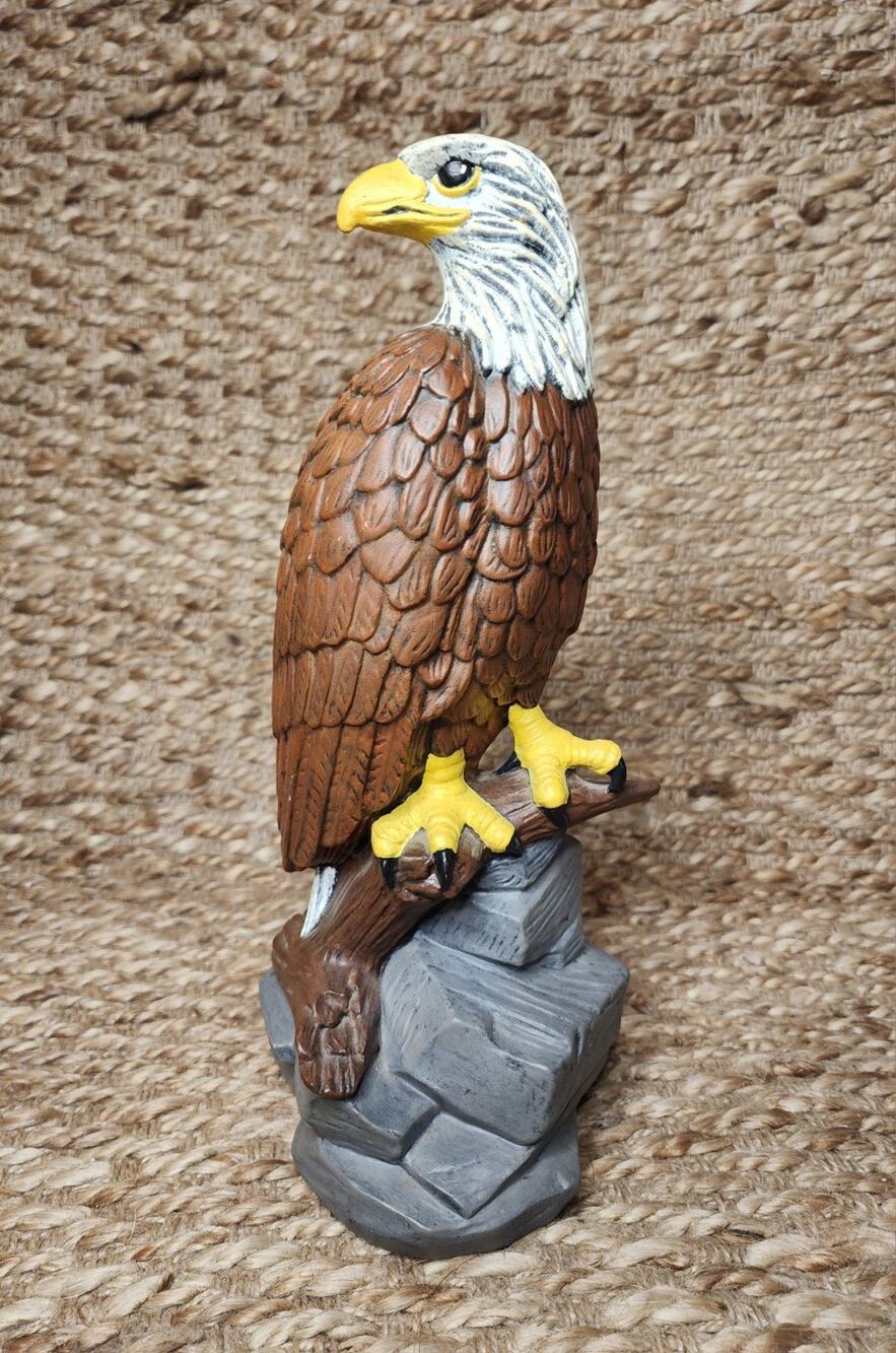 Vintage Ceramic 1984 Eagle On Rock Figurine Hand Painted Home Decor USA 13"